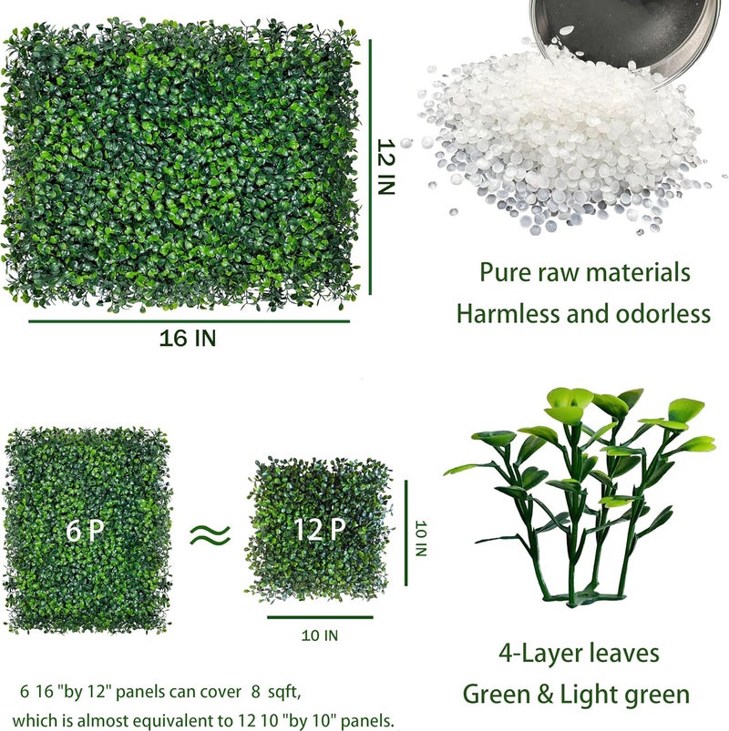 ODTORY Artificial Grass Wall Panels:16" X 12" 6P (8 sqft) UV-Anti Greenery Boxwood Backdrop for Indoor Outdoor Green Wall Decor & Ivy Fence Covering Privacy - Image 2